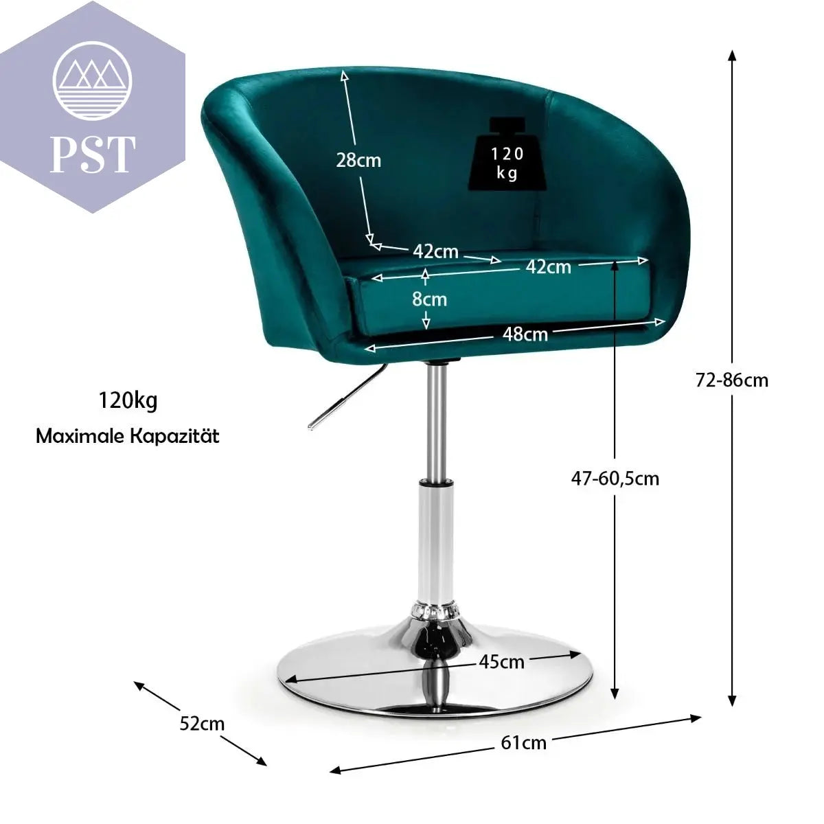 Höhenverstellbarer Barhocker SAMT Akzentstuhl Sitzgelegenheit °Drehbarer Polsterstuhl Cocktailchair PST PS Tradings Stühle Hocker PST PS Tradings  PST PS Tradings Höhenverstellbarer Barhocker SAMT Akzentstuhl Sitzgelegenheit °Drehbarer Polsterstuhl Cocktailchair Stühle Hocker