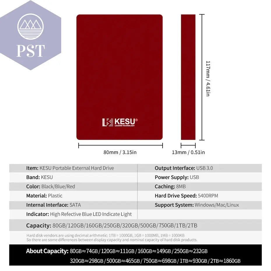 KESU HDD Portable External Hard Drive 2tb/1tb/500gb/750gb 2.5"disk memory USB Storage for PC tablets notebook Desktop Computer - PST PS Tradings