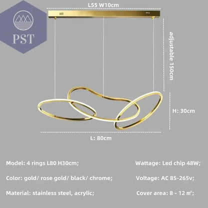 Luxuriöse Dimmbare Pendelleuchte Esstisch Leuchter Wohnzimmer Beleuchtung PST PS Tradings Pendelleuchte PST PS Tradings gold-in-stock-3-ring-L80cm-48W-neutral-light-4200K PST PS Tradings