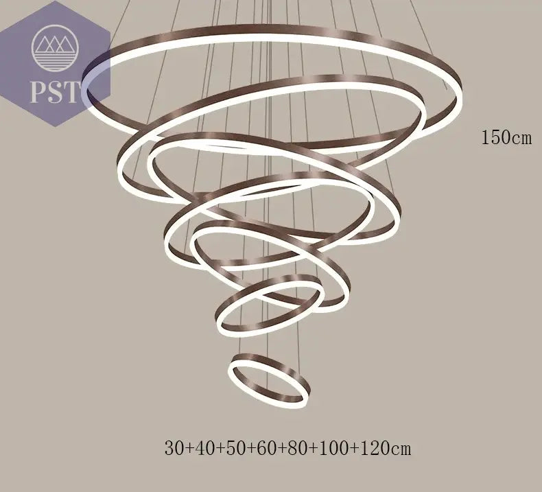 Moderne LED Pendelleuchte für Esszimmer Wohnzimmer Beleuchtung Deckenleuchter PST PS Tradings Pendelleuchte PST PS Tradings 7-rings-RC-remote-dimming PST PS Tradings