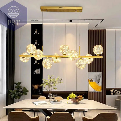 Moderne Pendelleuchte für Essbereich 10 Kugel Deckenleuchte PST PS Tradings Leuchten PST PS Tradings Gold-RC-remote-dimming PST PS Tradings