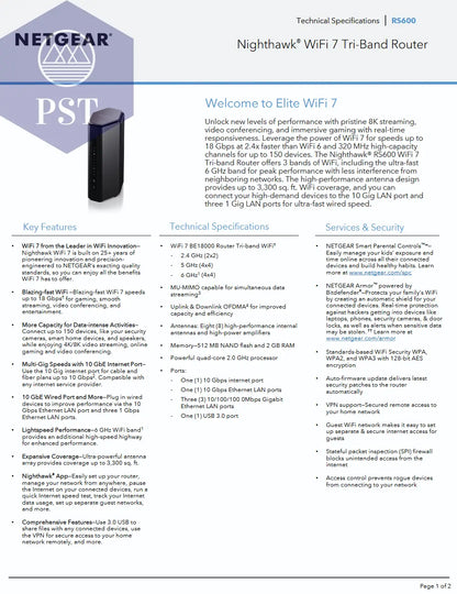 Netgear NIGHTHAWK RS600 WIFI 7 PST PS Tradings Router Router Netgear NIGHTHAWK RS600 WIFI 7