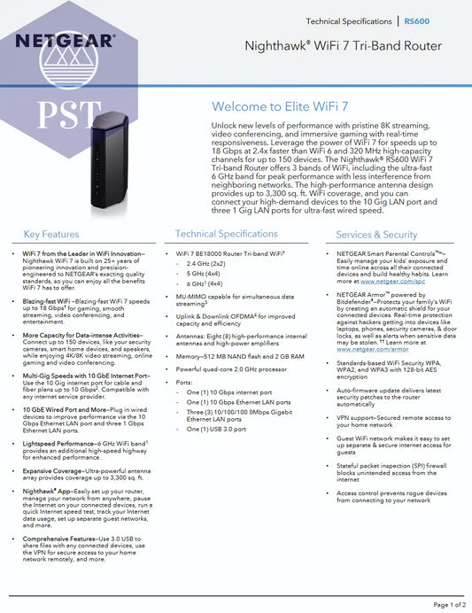 Netgear NIGHTHAWK RS600 WIFI 7 PST PS Tradings Router Router Netgear NIGHTHAWK RS600 WIFI 7