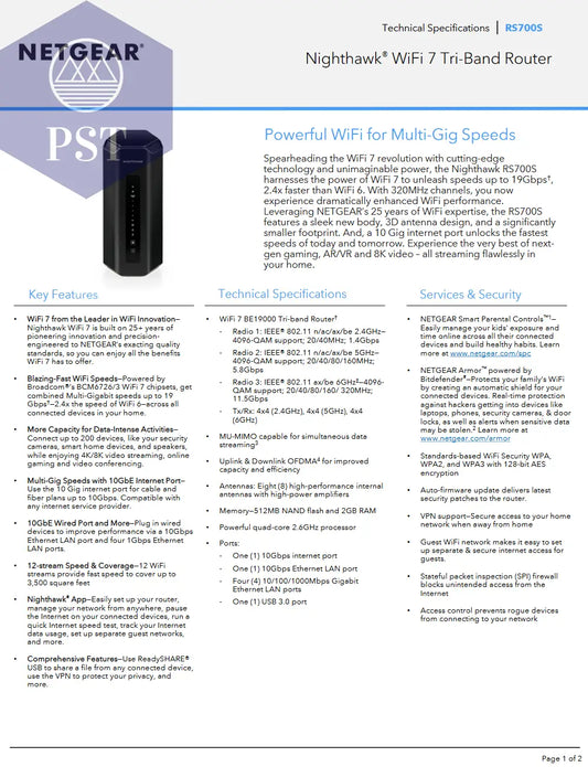 Netgear Nighthawk® RS700 WiFi 7 PST PS Tradings Router Router Netgear Nighthawk® RS700 WiFi 7