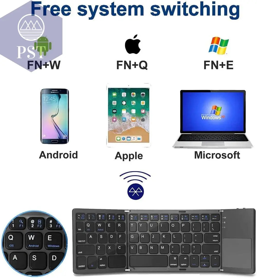 New Portable Mini Three Folding Bluetooth Keyboard Wireless Foldable Touchpad Keypad for IOS Android Windows ipad Tablet - PST PS Tradings