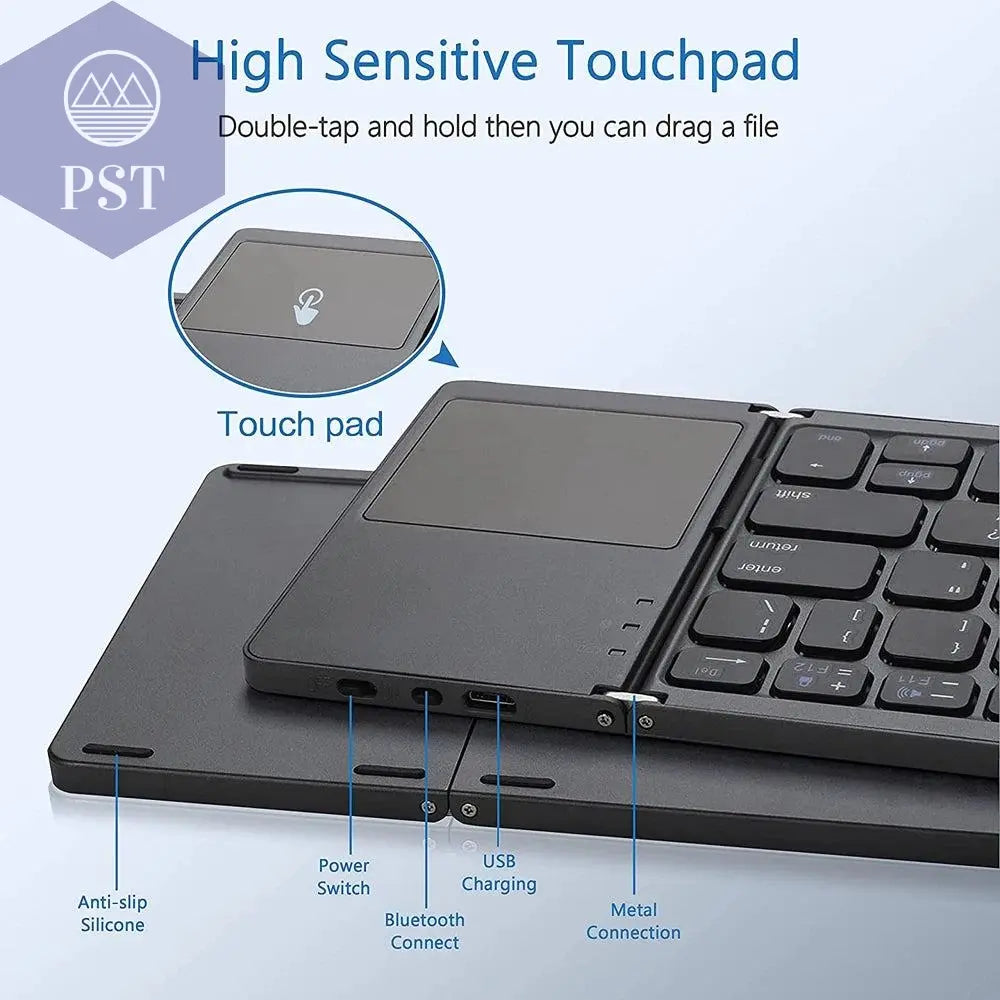 New Portable Mini Three Folding Bluetooth Keyboard Wireless Foldable Touchpad Keypad for IOS Android Windows ipad Tablet - PST PS Tradings