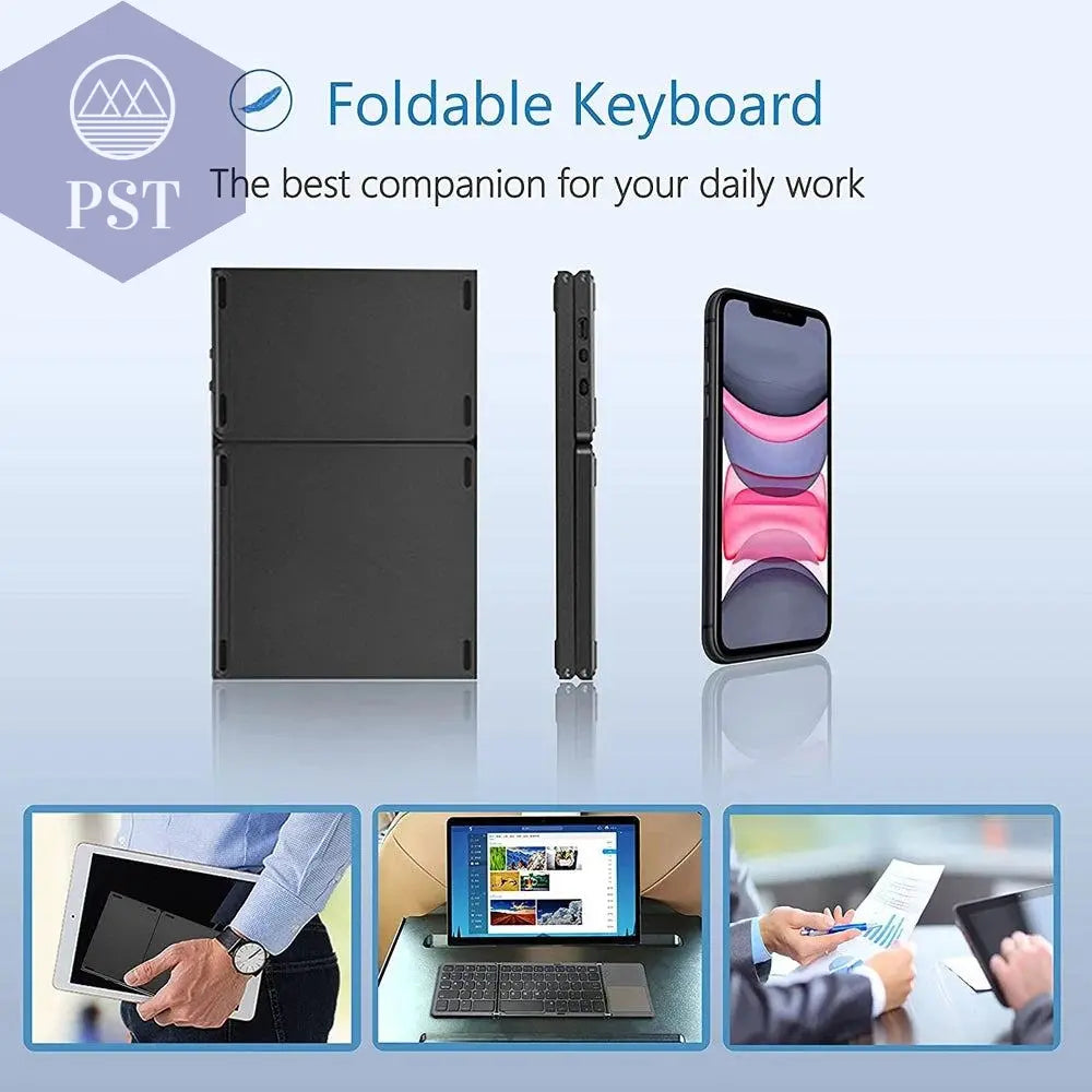 New Portable Mini Three Folding Bluetooth Keyboard Wireless Foldable Touchpad Keypad for IOS Android Windows ipad Tablet - PST PS Tradings