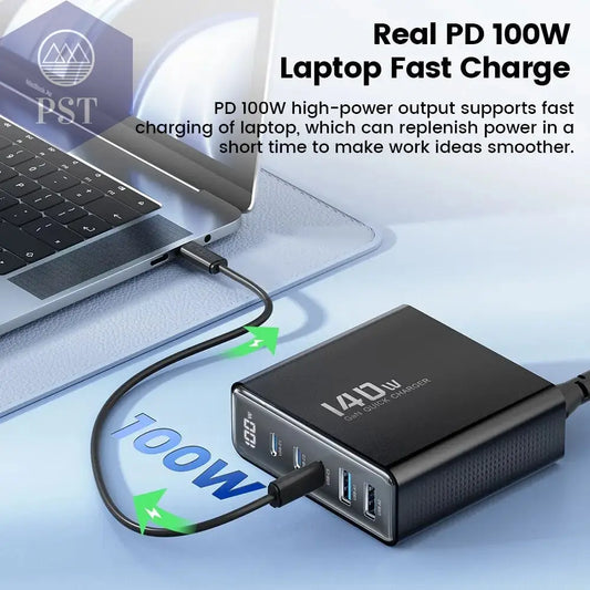 Toocki 140W GaN USB Charger 5in1 Desktop Fast Charge PST PS Tradings   Toocki 140W GaN USB Charger 5in1 Desktop Fast Charge