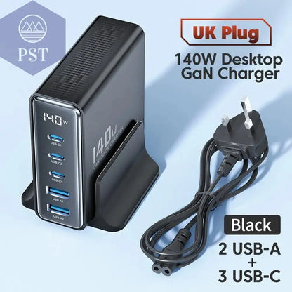 Toocki 140W GaN USB Charger 5in1 Desktop Fast Charge PST PS Tradings  UK Black Toocki 140W GaN USB Charger 5in1 Desktop Fast Charge