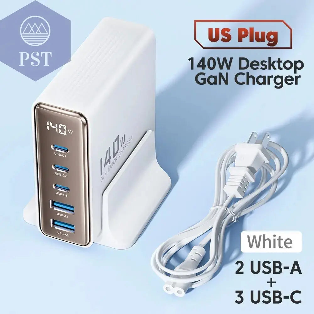 Toocki 140W GaN USB Charger 5in1 Desktop Fast Charge PST PS Tradings  US White Toocki 140W GaN USB Charger 5in1 Desktop Fast Charge