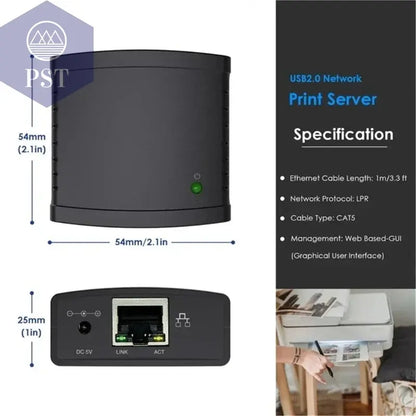 USB 2.0 Port LPR Printer Server MFT Print With 10/100Mbps Ethernet Port Sharing a LAN Networking Printer Adapter       PST PS Tradings
