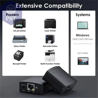 USB 2.0 Port LPR Printer Server MFT Print With 10/100Mbps Ethernet Port Sharing a LAN Networking Printer Adapter       PST PS Tradings