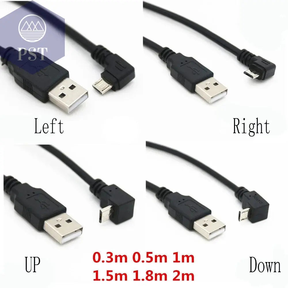 Up & Down & Left & Right Angled 90 Degree USB Micro USB Male to USB male Data Charge connector Cable 25cm 50cm for Tablet 5ft 1m - PST PS Tradings