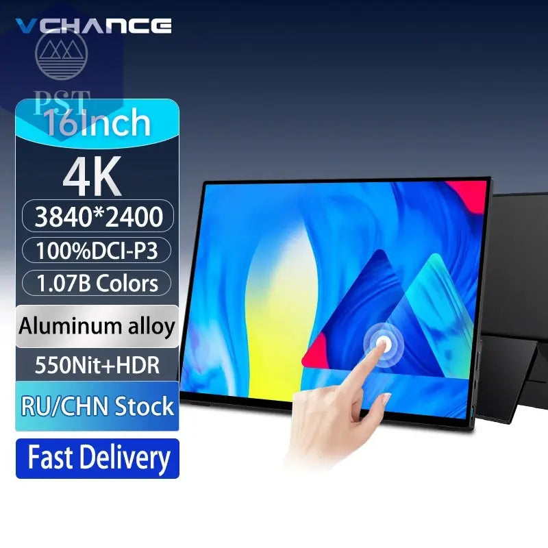 VCHANCE 16 Inch 4K UHD Touch Screen Portable Monitor 100%DCI-P3 HDR Expand Office Movie Display For PC Laptop Phone XBox Switch PST PS Tradings  PST PS Tradings  PST PS Tradings VCHANCE 16 Inch 4K UHD Touch Screen Portable Monitor 100%DCI-P3 HDR Expand Office Movie Display For PC Laptop Phone XBox Switch