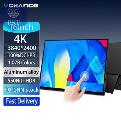 VCHANCE 16 Inch 4K UHD Touch Screen Portable Monitor 100%DCI-P3 HDR Expand Office Movie Display For PC Laptop Phone XBox Switch PST PS Tradings  PST PS Tradings  PST PS Tradings VCHANCE 16 Inch 4K UHD Touch Screen Portable Monitor 100%DCI-P3 HDR Expand Office Movie Display For PC Laptop Phone XBox Switch