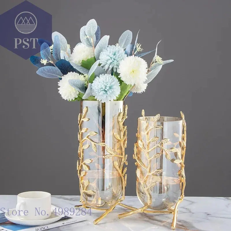 Vase golden Glas Metall Tulpenvase Moderner Stil PST PS Tradings Deko PST PS Tradings  PST PS Tradings Vase golden Glas Metall Tulpenvase Moderner Stil Deko