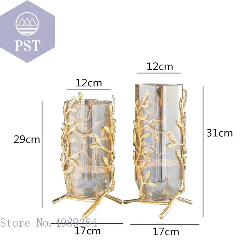 Vase golden Glas Metall Tulpenvase Moderner Stil PST PS Tradings Deko PST PS Tradings  PST PS Tradings Vase golden Glas Metall Tulpenvase Moderner Stil Deko