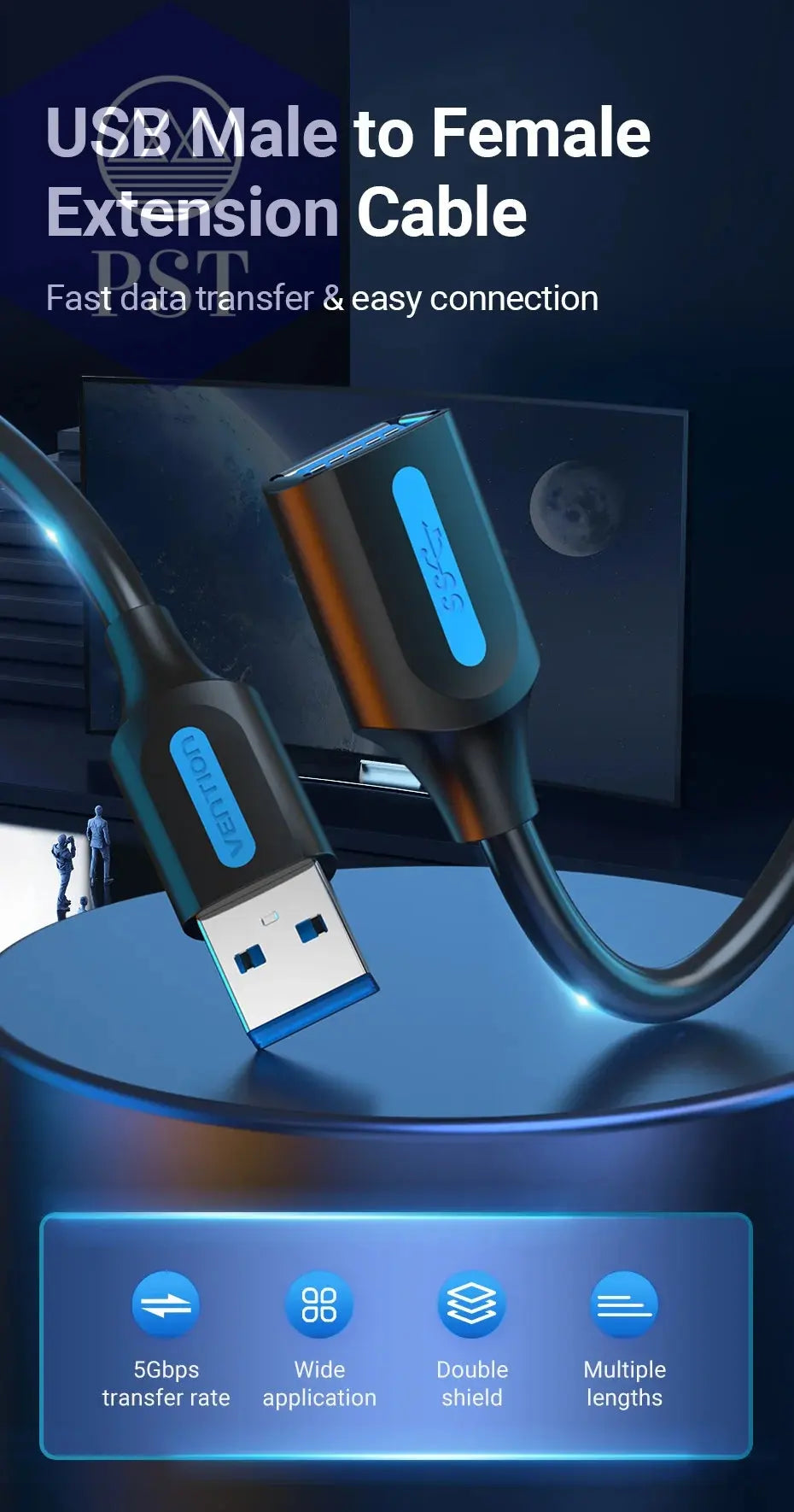 Vention USB 3.0 Extension Cable Male to Female Extender Cable Fast Speed USB 3.0 Cable Extended for laptop PC USB 2.0 Extension       PST PS Tradings