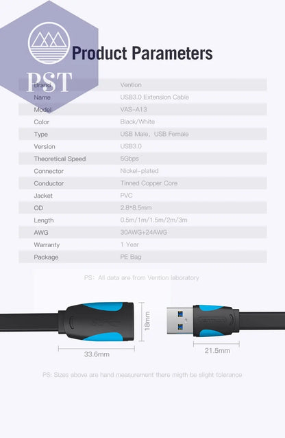 Vention USB 3.0 Extension Cable Male to Female Extender Cable Fast Speed USB 3.0 Cable Extended for laptop PC USB 2.0 Extension       PST PS Tradings