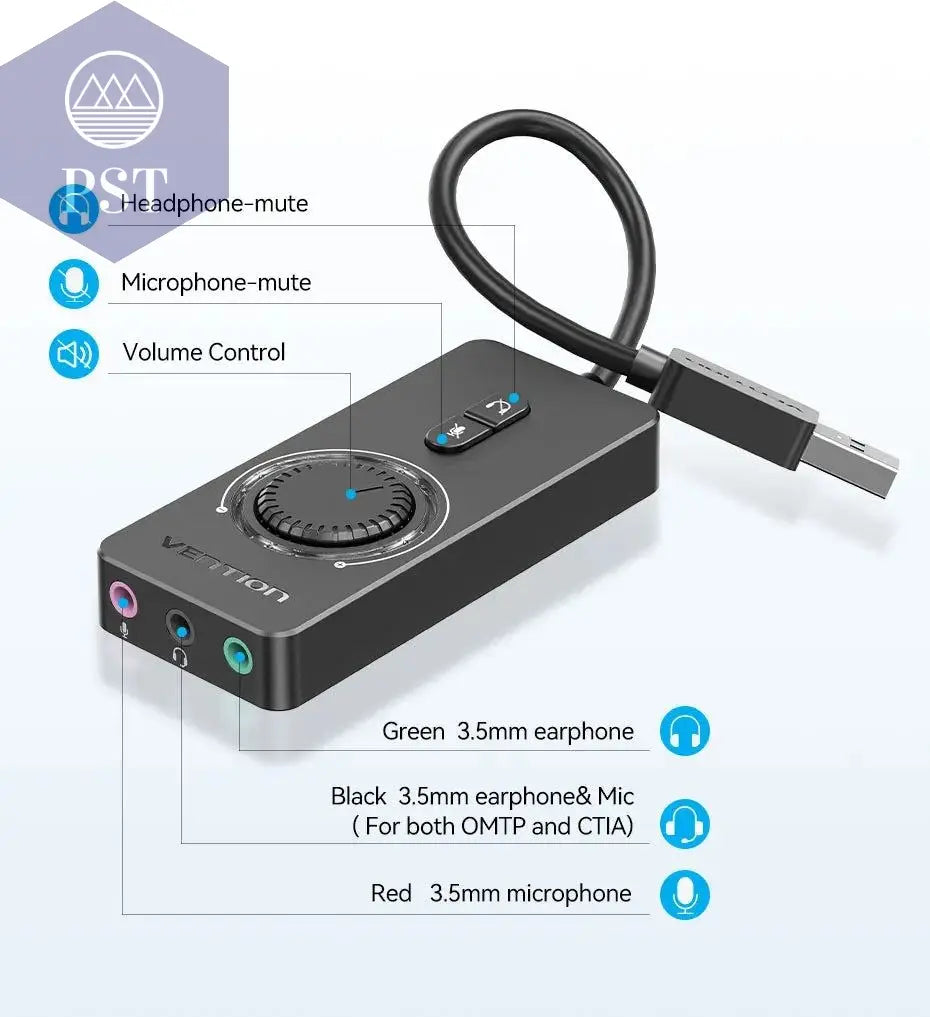 Vention USB External Sound Card USB to 3.5mm Audio Adapter USB to Earphone Microphone for Macbook Computer Laptop PS4 Sound Card       PST PS Tradings