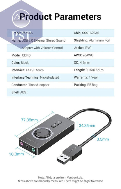 Vention USB External Sound Card USB to 3.5mm Audio Adapter USB to Earphone Microphone for Macbook Computer Laptop PS4 Sound Card       PST PS Tradings