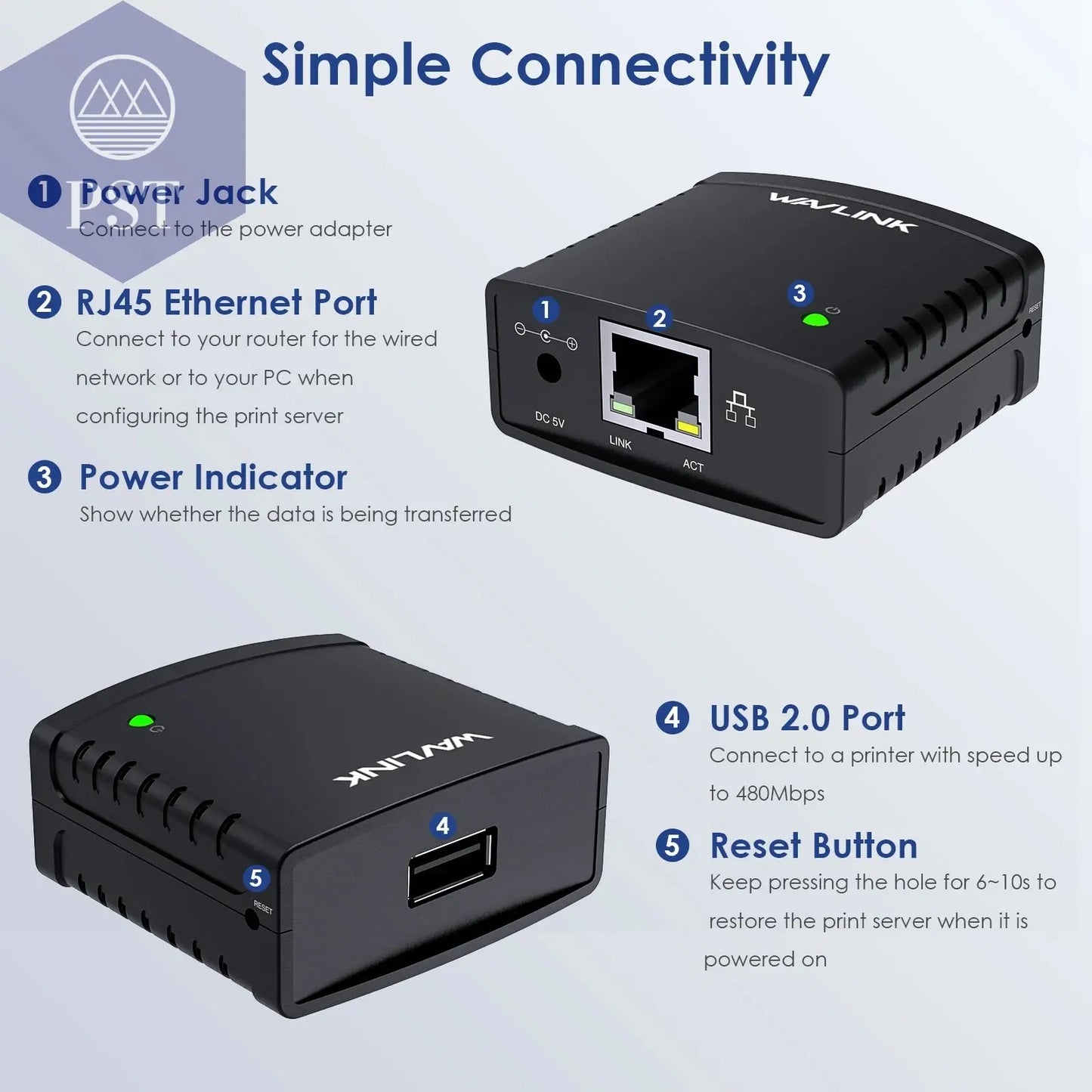 Wavlink USB 2,0 LRP Teilen ein LAN Ethernet Vernetzung Drucker Power Adapter USB HUB 100Mbps netzwerk druck server UNS  Electronics     PST PS Tradings