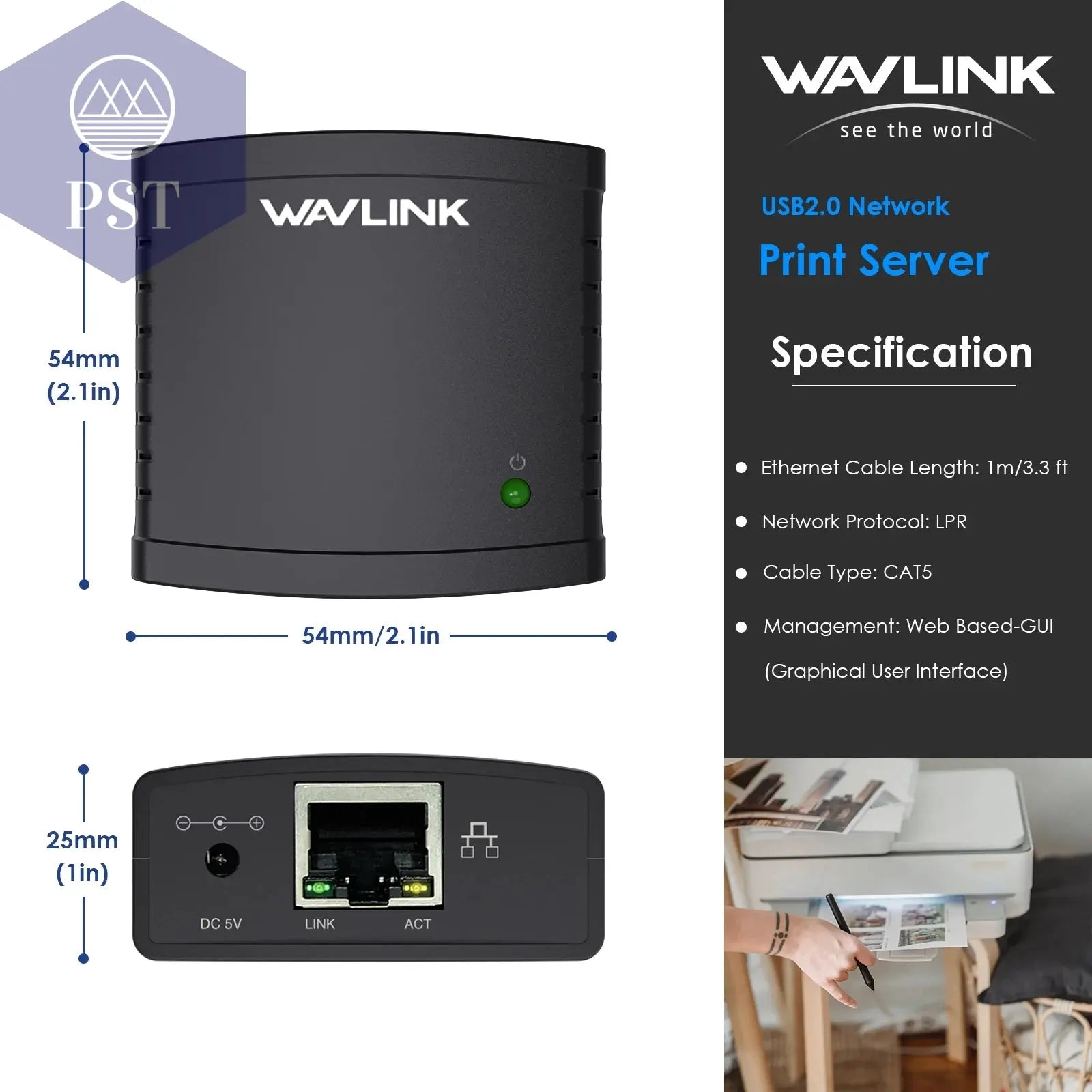 Wavlink USB 2,0 LRP Teilen ein LAN Ethernet Vernetzung Drucker Power Adapter USB HUB 100Mbps netzwerk druck server UNS  Electronics     PST PS Tradings