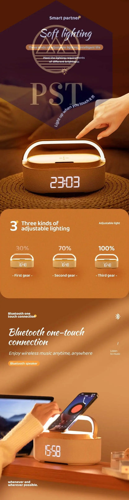 Wireless Fast Charge Digital Alarm Clock Bluetooth Speaker Snooze LED Display Bedroom Light Wireless Speaker Charging Stationr - Property & Safety Tradings