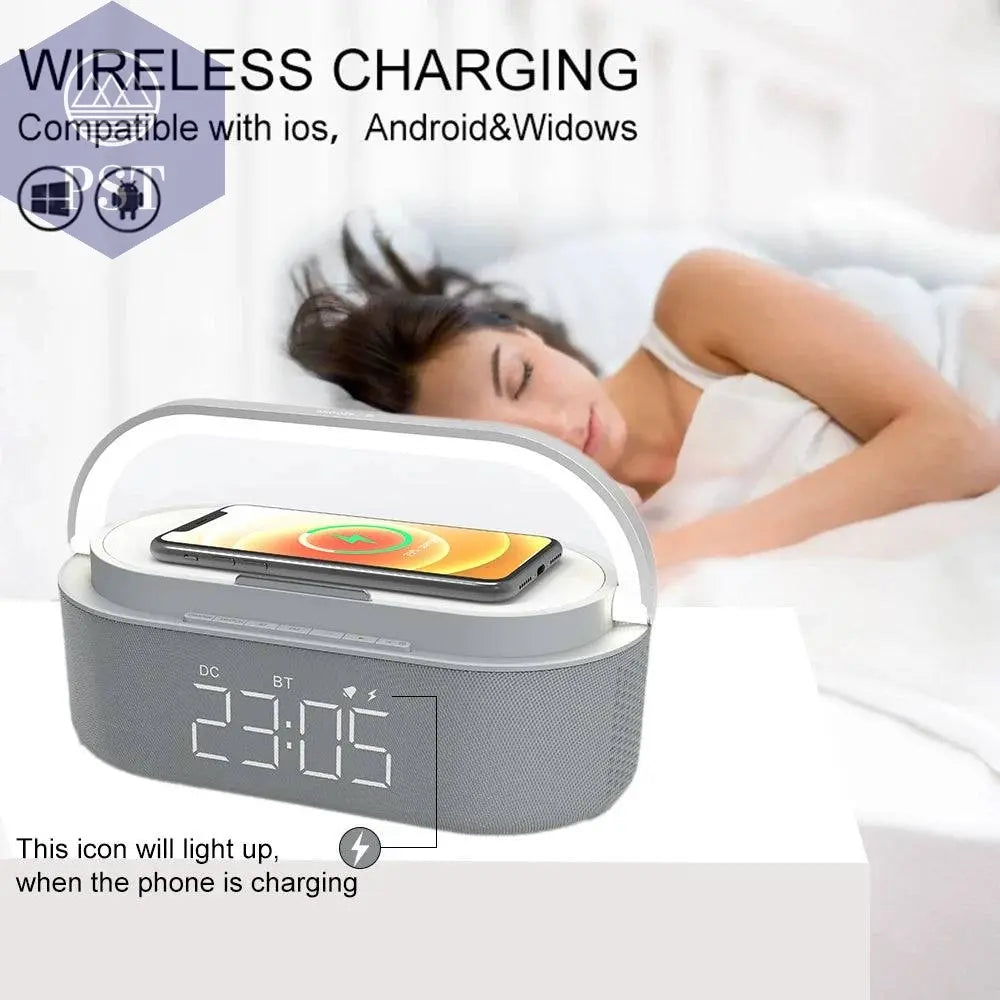 Wireless Fast Charge Digital Alarm Clock Bluetooth Speaker Snooze LED Display Bedroom Light Wireless Speaker Charging Stationr - Property & Safety Tradings