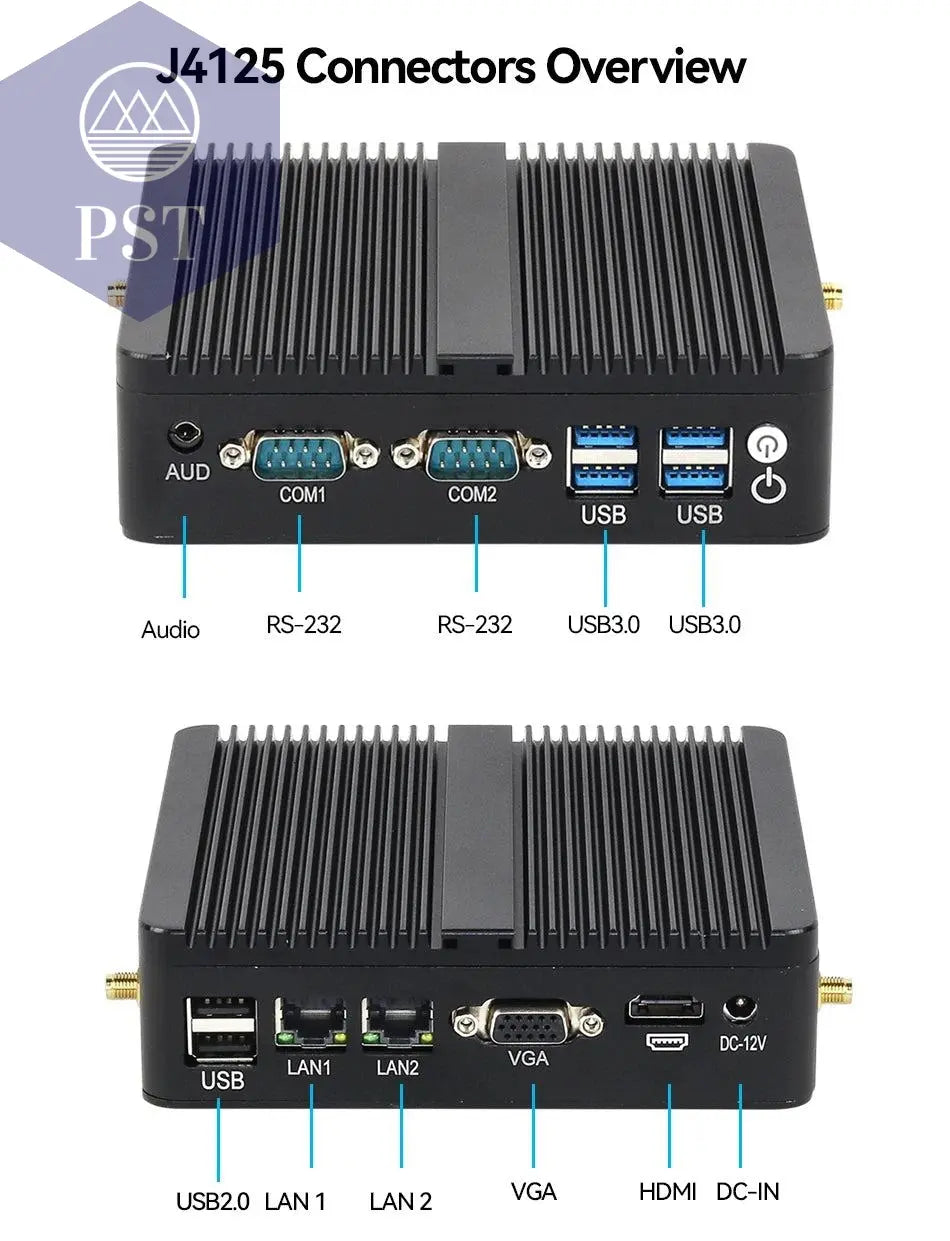 XCY Fanless Mini PC Intel Celeron J4125 2x GbE LAN 2x RS232 HDMI VGA Support WiFi 4G LTE Windows 10 Linux Industrial Computer       PST PS Tradings